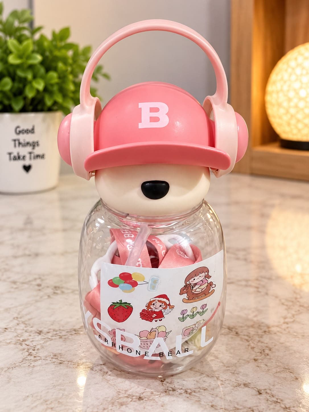 Bear Headphone Water Bottle with Cap