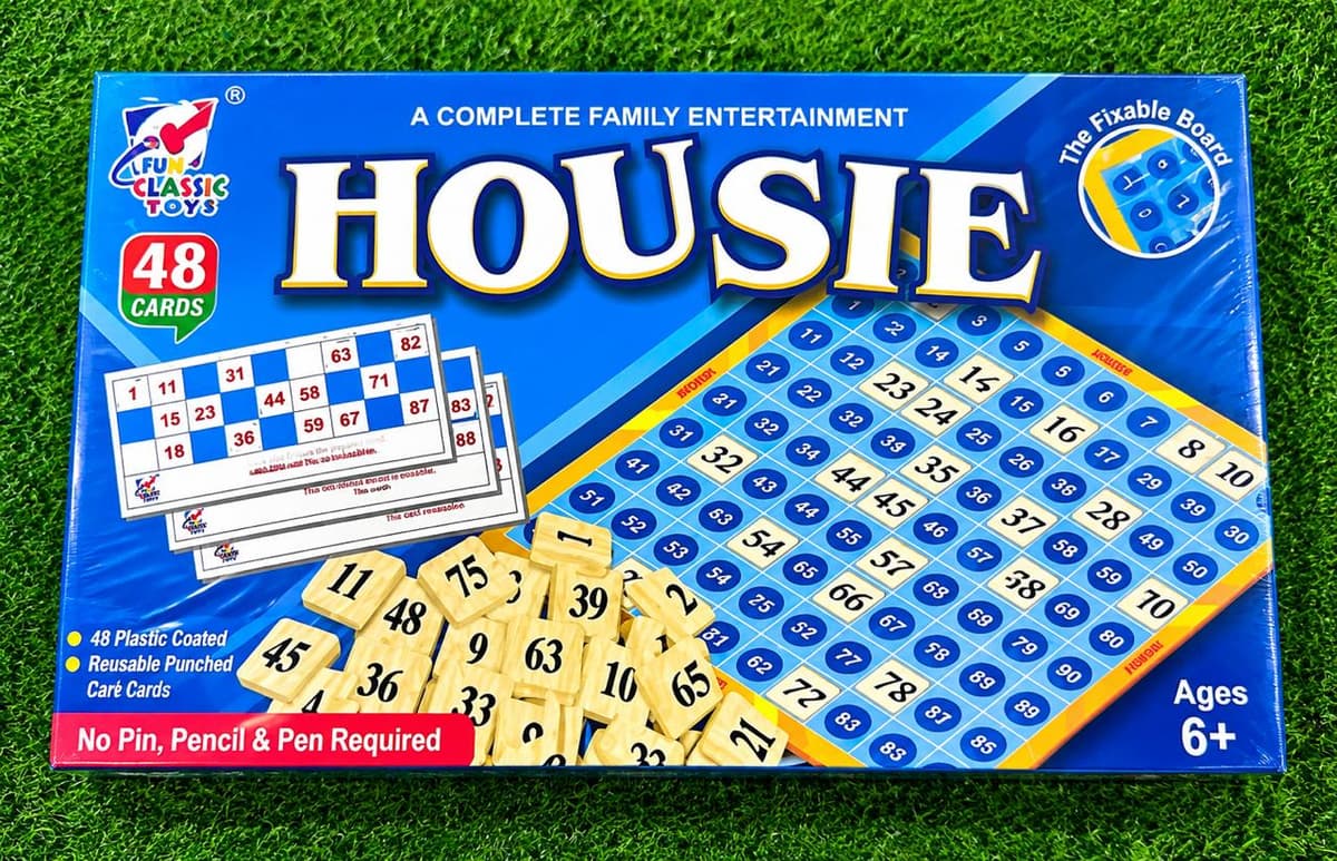 Fun Classic Toys Housie Game with 48 Plastic Coated Reusable Punched Cards